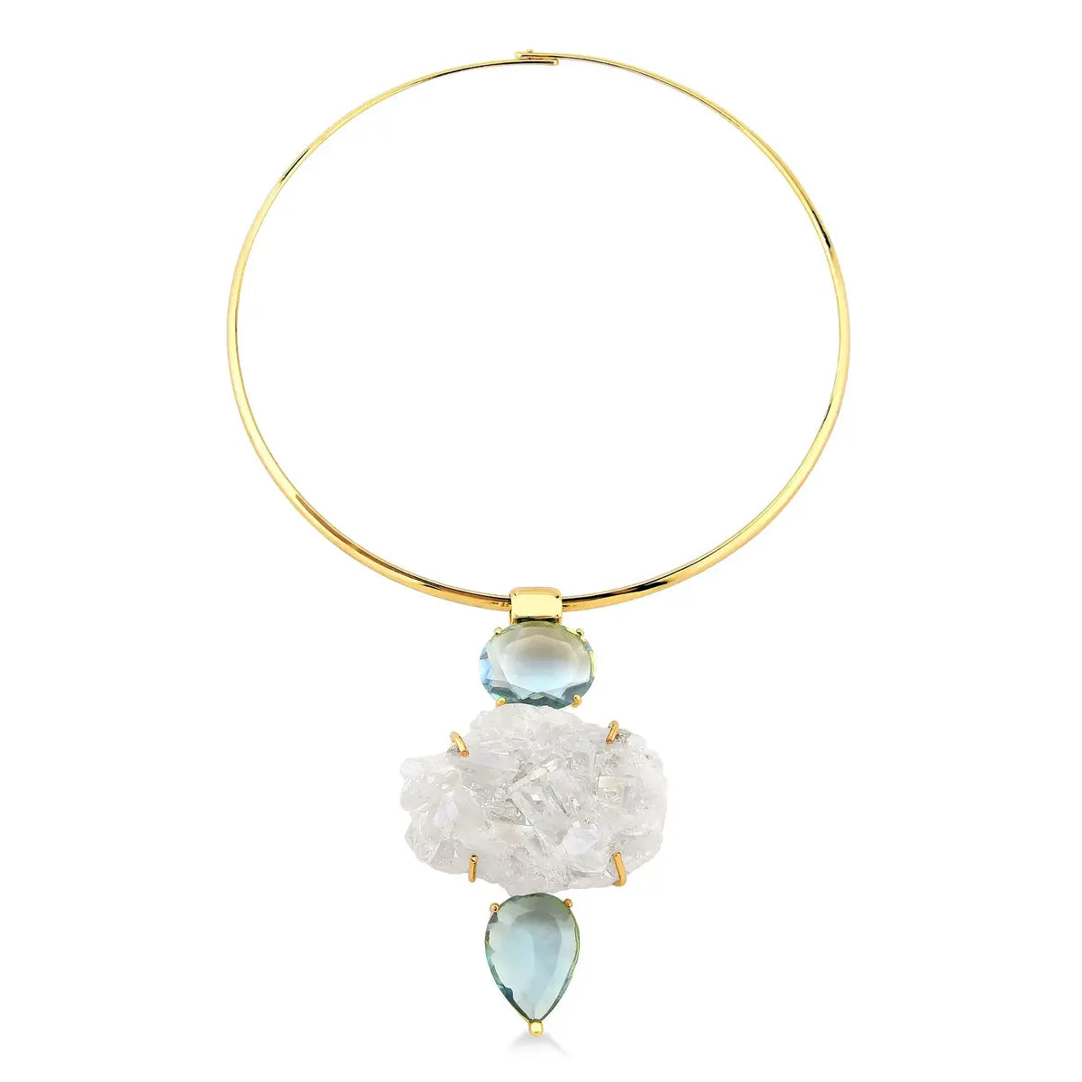 Blue Topaz and Druze Wire Collar Necklace