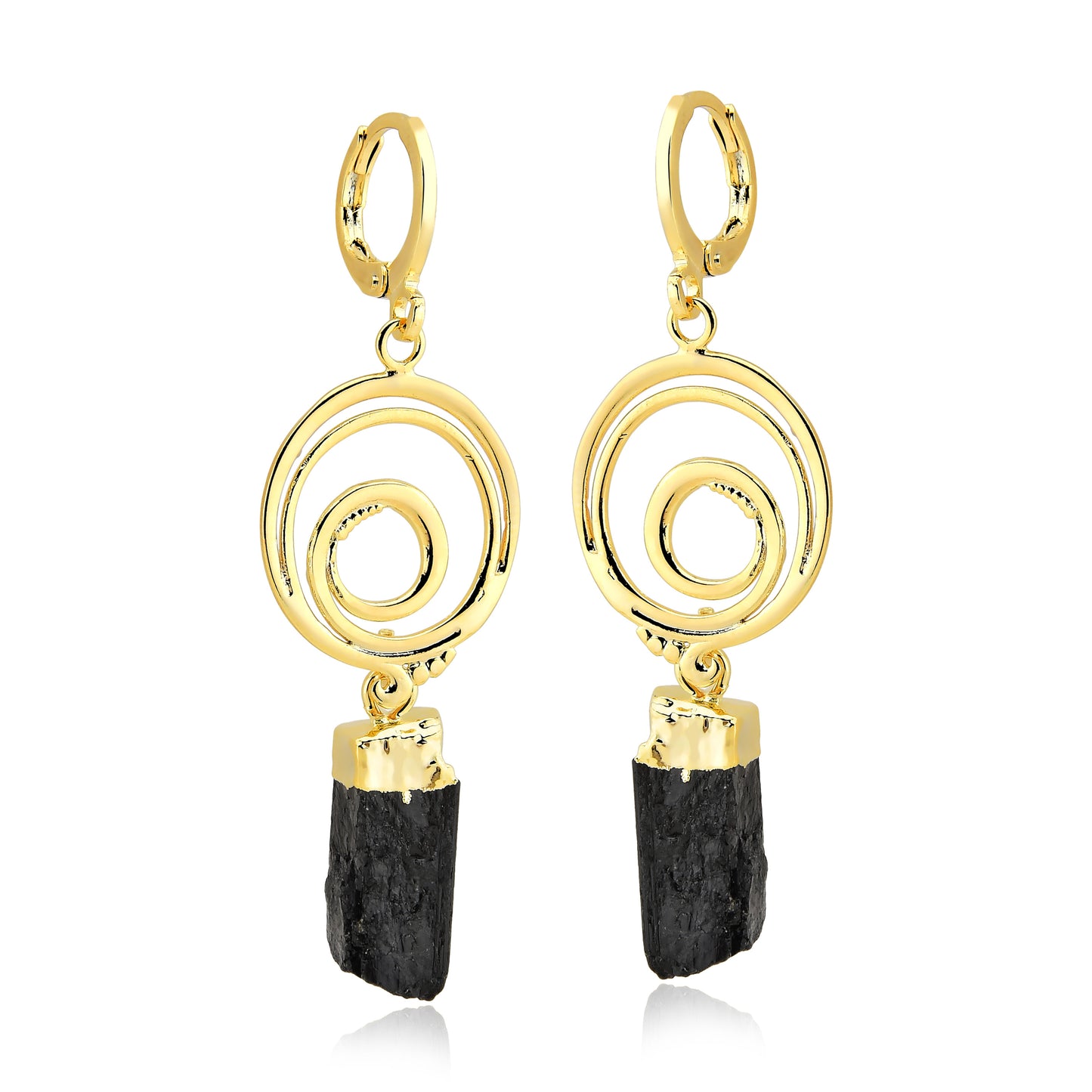 Black Tourmaline Spiral Earrings