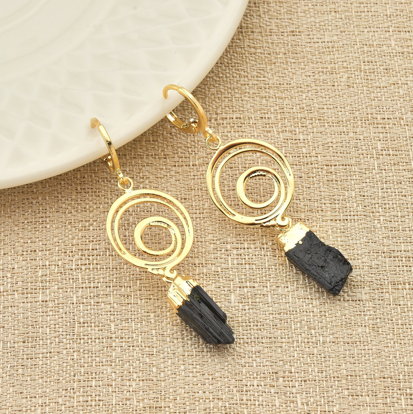 Black Tourmaline Spiral Earrings