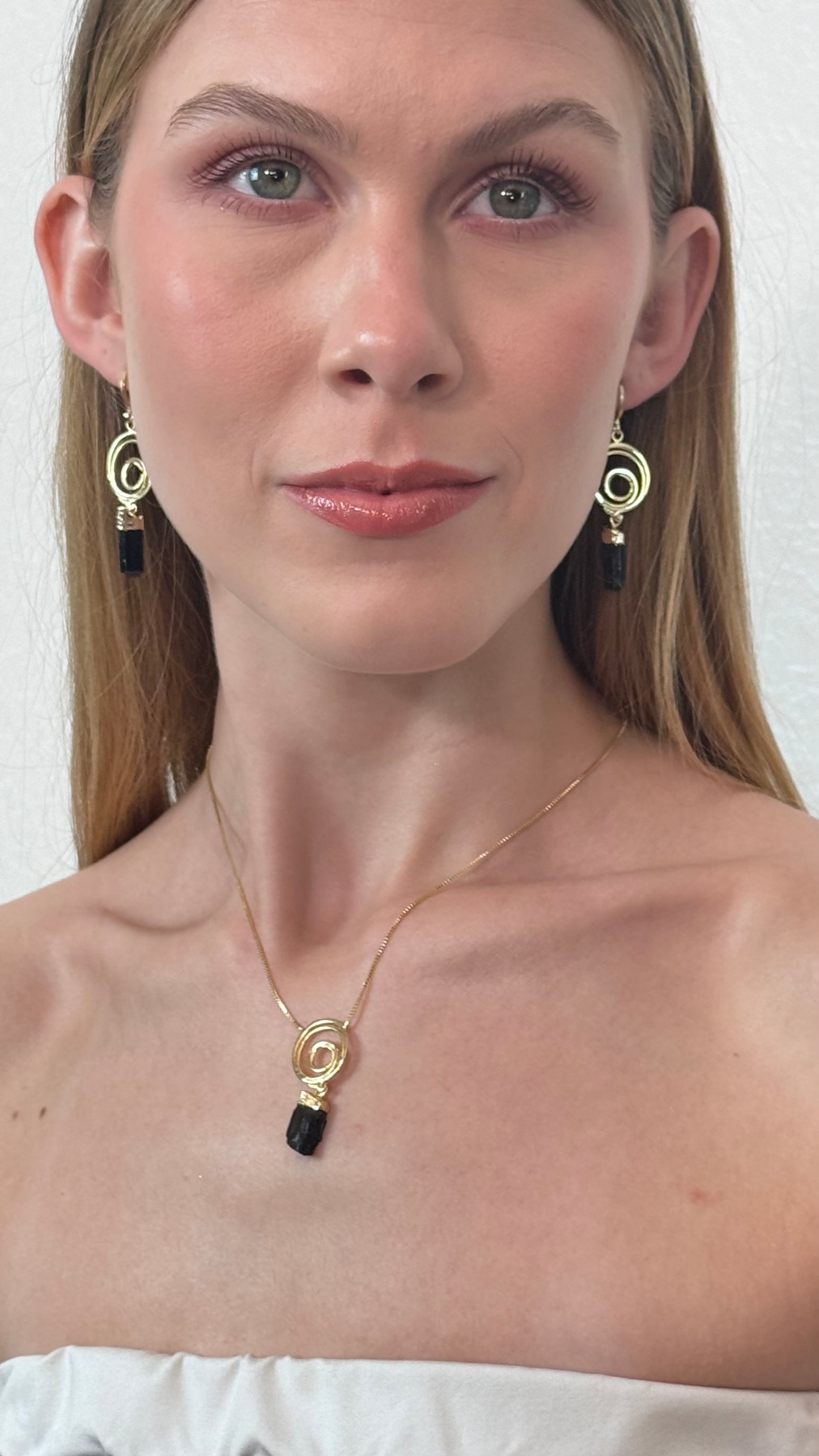 Black Tourmaline Spiral Earrings