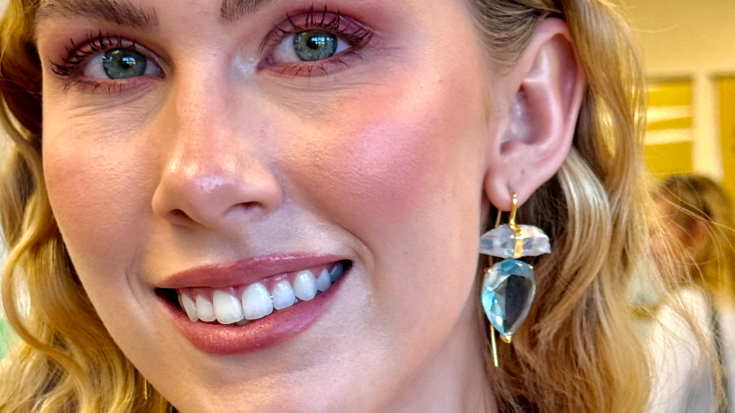 Blue Topaz and Druze Wire Earrings